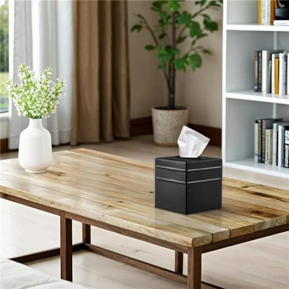 Matte black metal square tissue box cover decorative tissue holder for bathroom